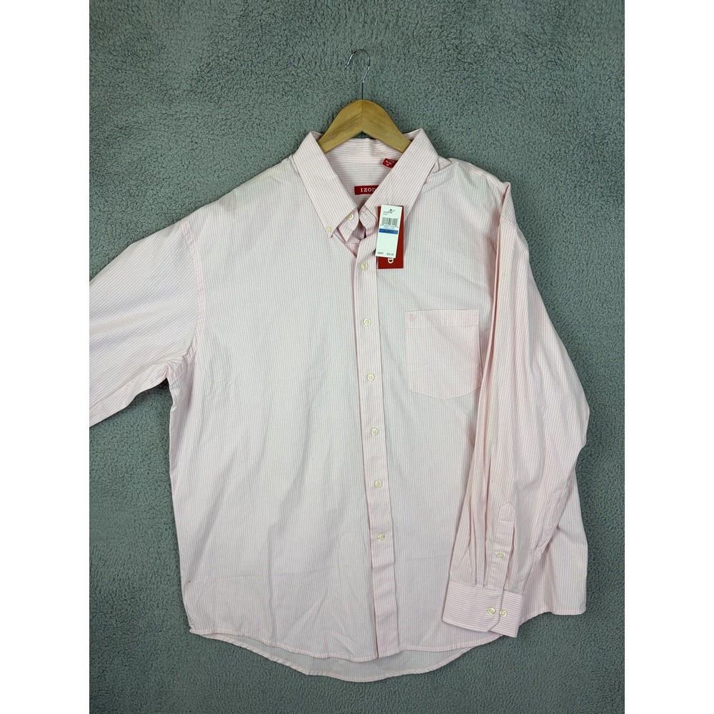 IZOD Mens XL Pink Check Long Sleeve Button Front Cotton Shirt 450W937668 NEW